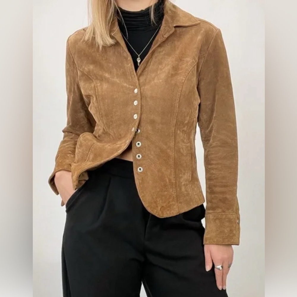Christopher & Banks tan washable lined suede jacket M